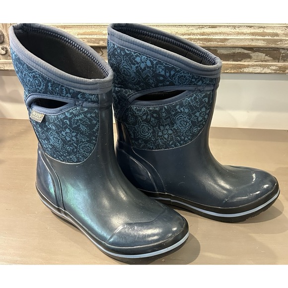 Bogs Shoes - BOGS Navy Blue Plimsoll Mid Calf Floral Neo-Tec Waterproof Insulated Boots Sz 8